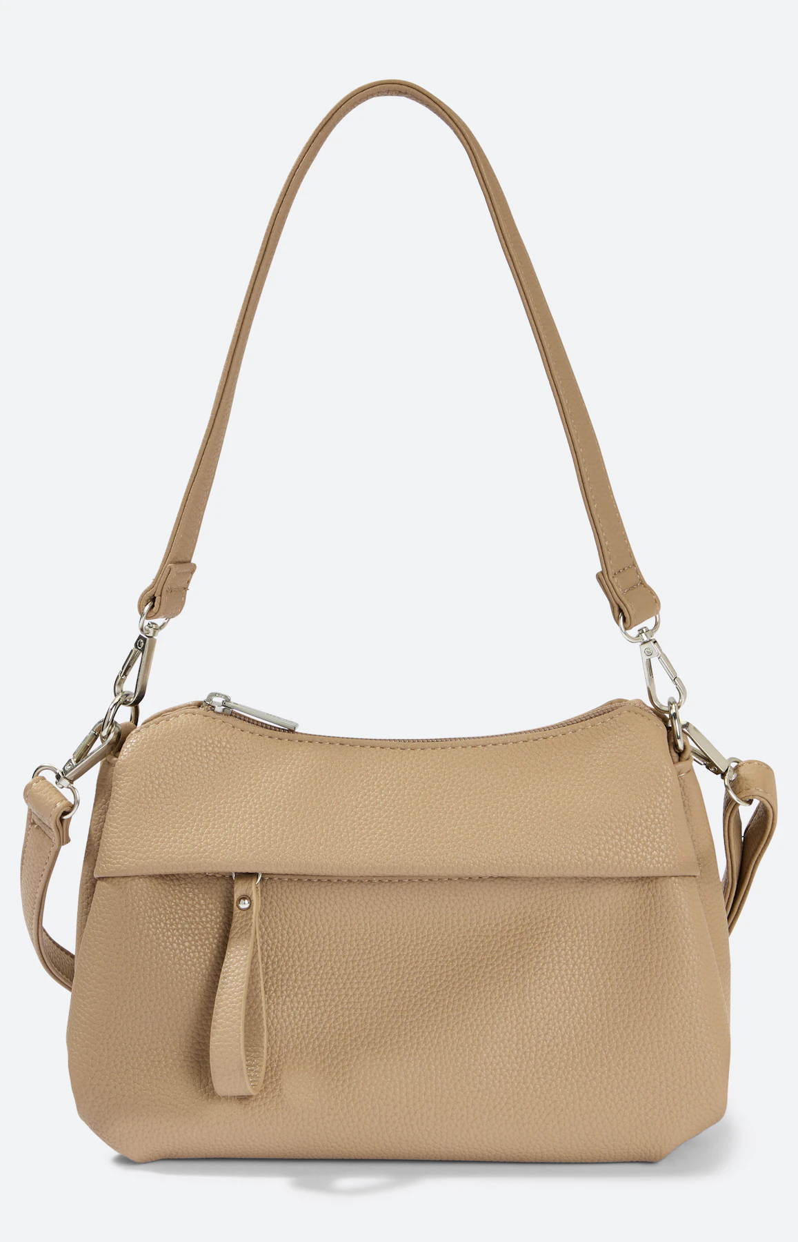 Schoudertas met rits, lichtbruin