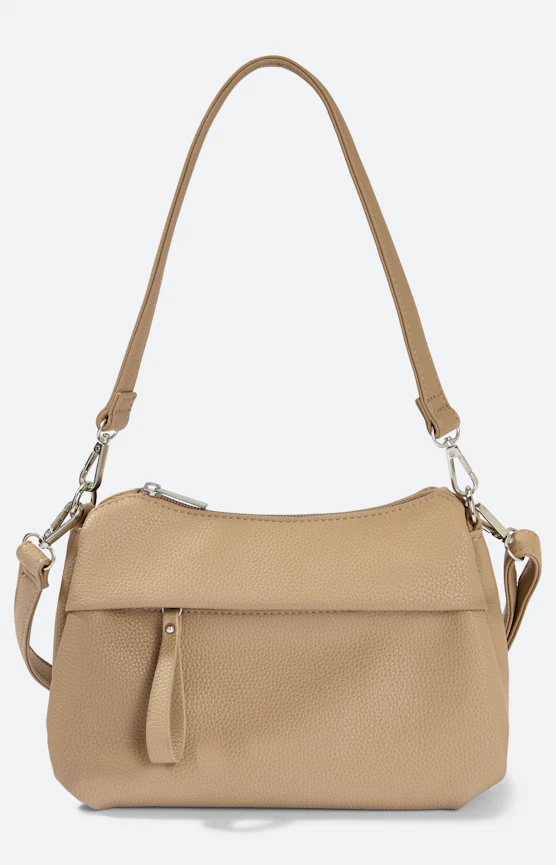 Schoudertas met rits, lichtbruin