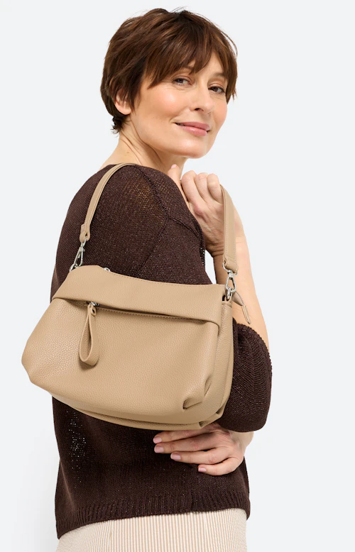 Schoudertas met rits, lichtbruin