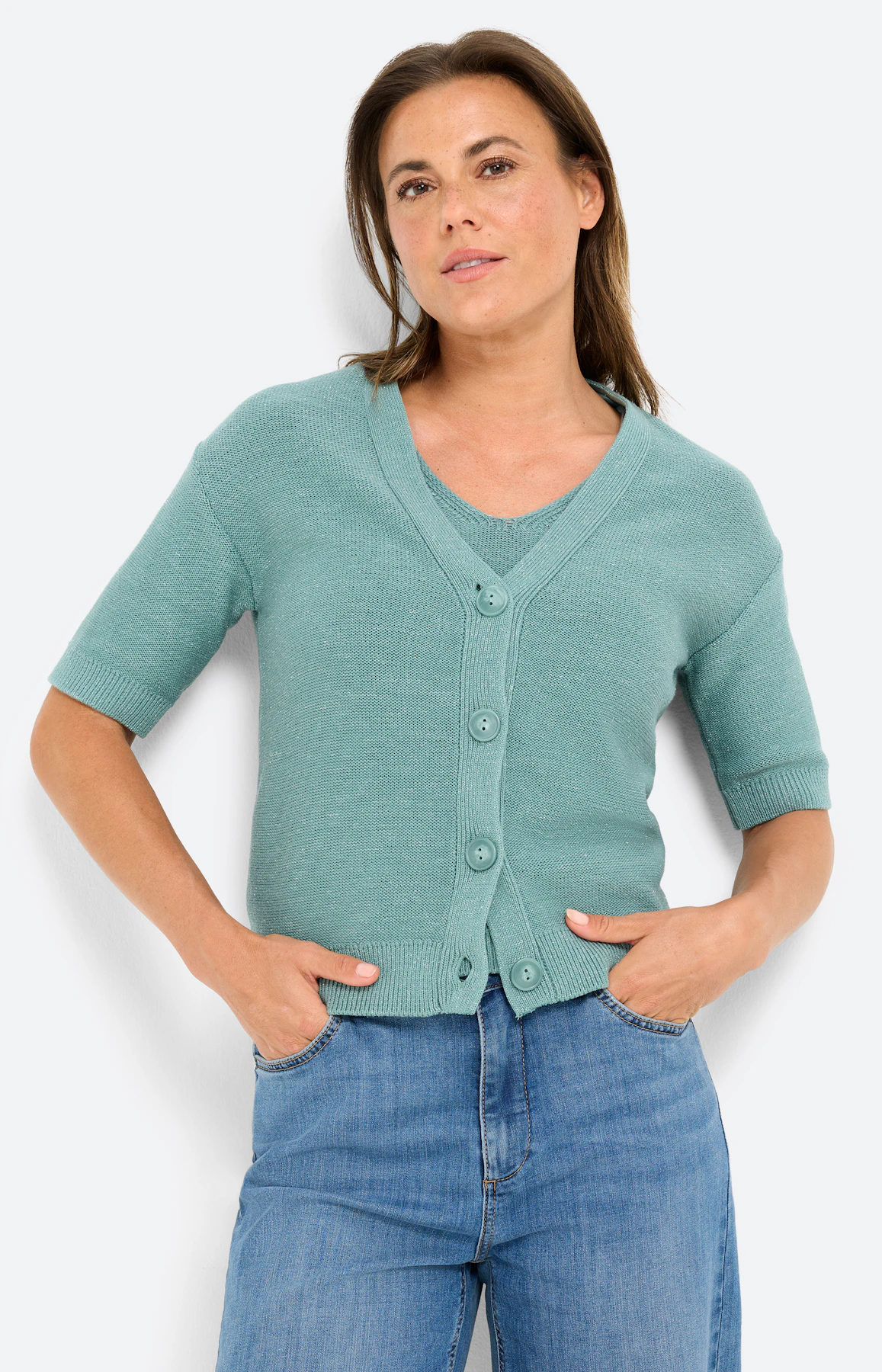Cardigan met korte mouwen, aqua