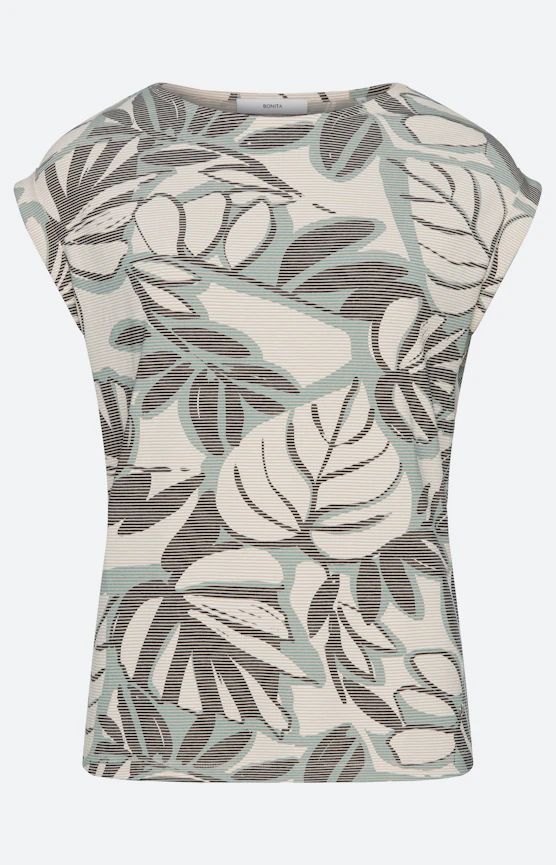 Shirt met bladerprint, aqua