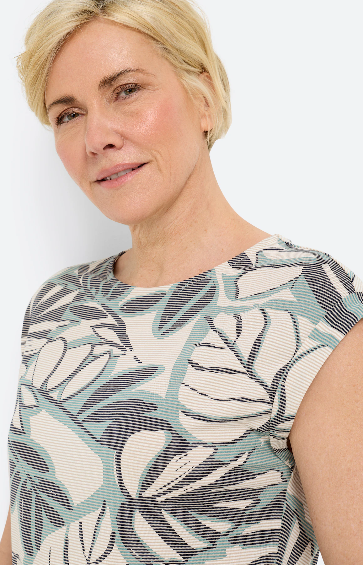 Shirt met bladerprint, aqua