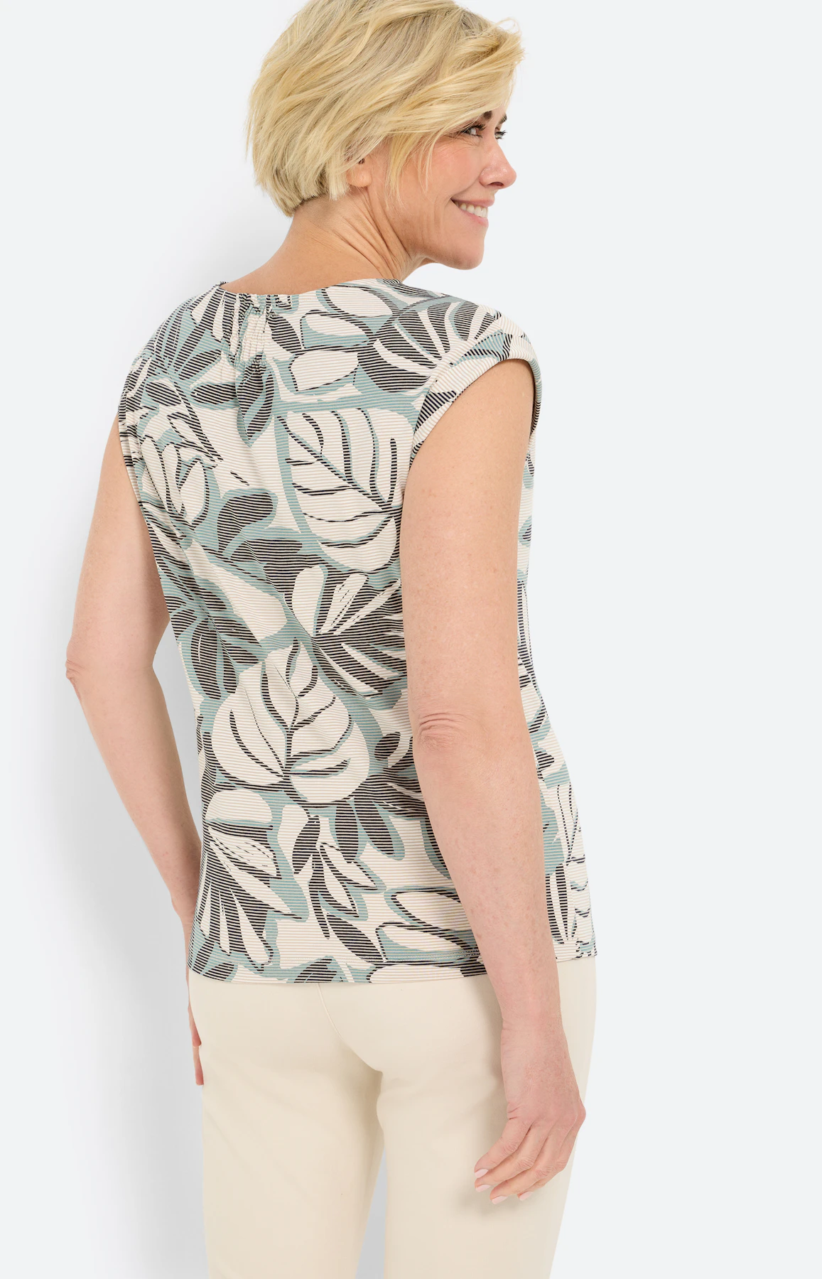 Shirt met bladerprint, aqua