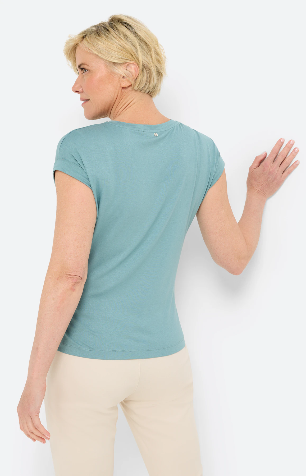 T-shirt met knoopdetail, aqua