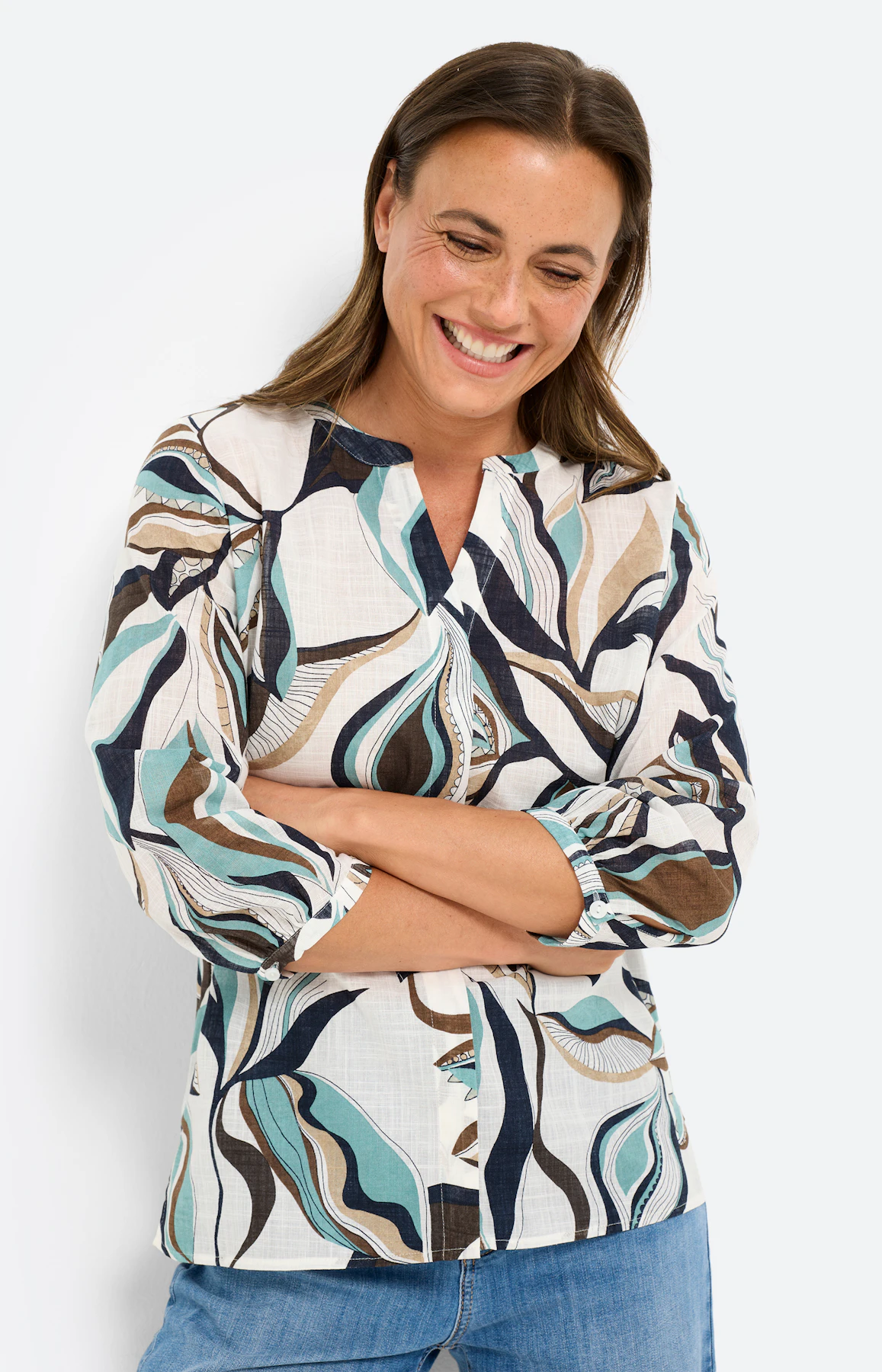 Blouse met botanische print, wit