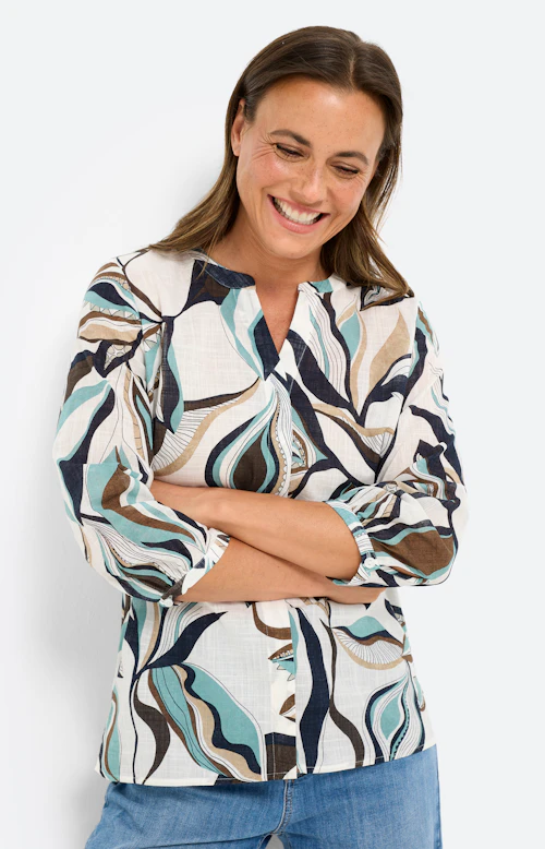 Blouse met botanische print, wit