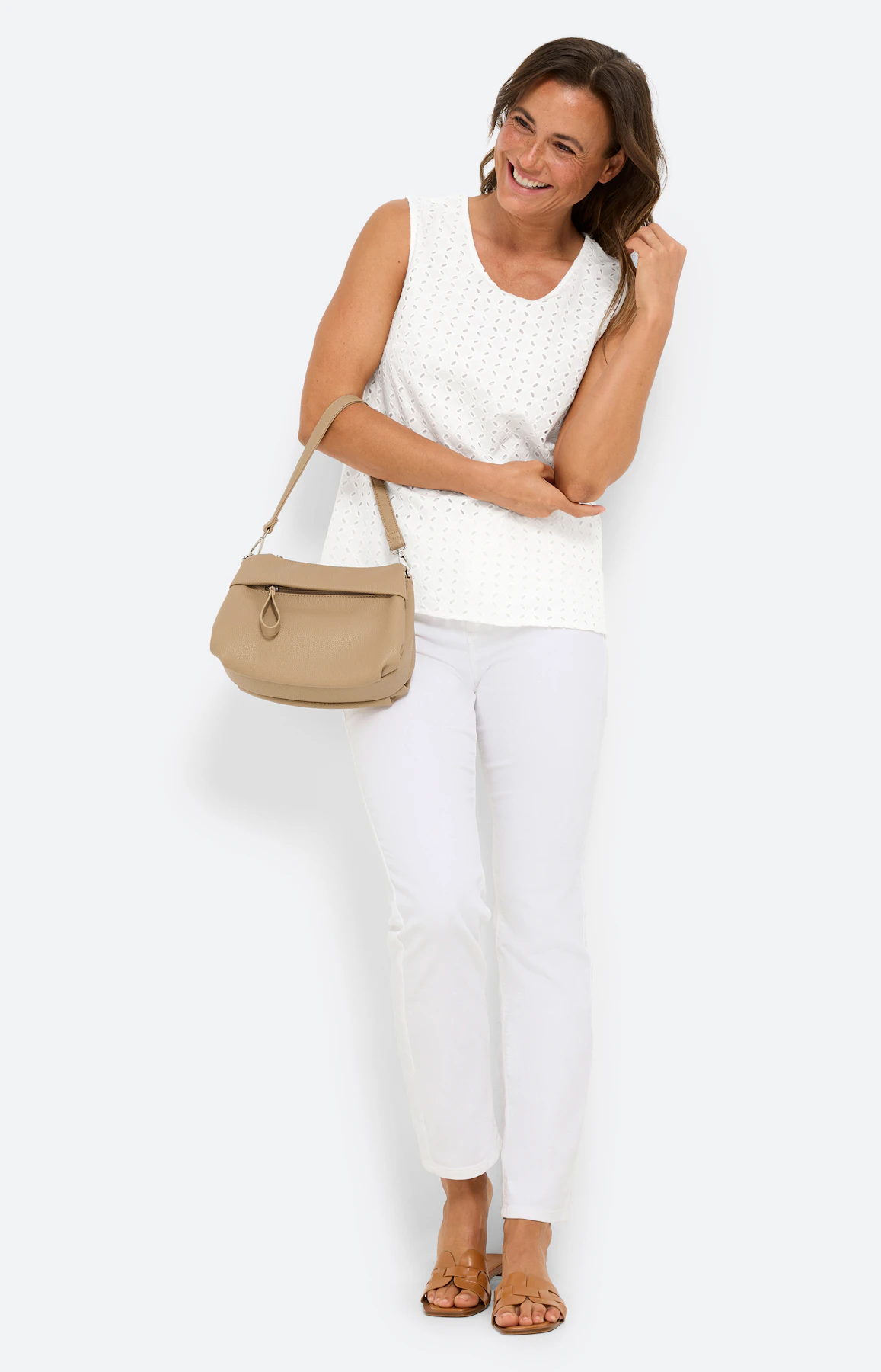 Twinset top met ajourborduursel, wit
