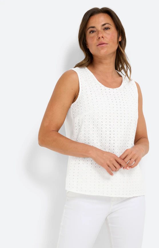 Twinset top met ajourborduursel, wit