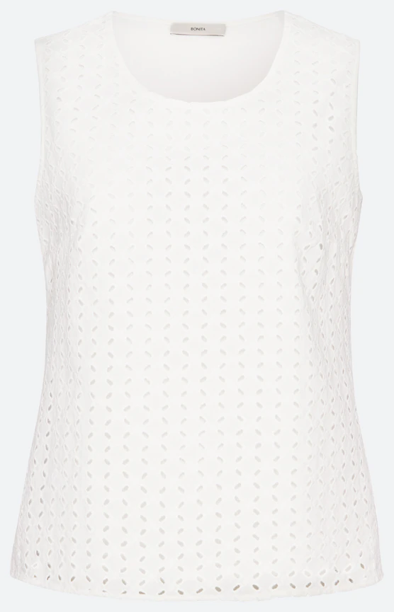 Twinset top met ajourborduursel, wit
