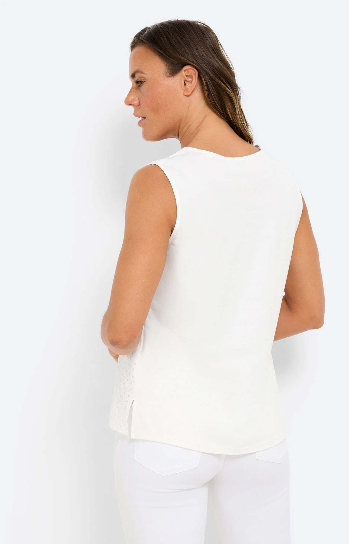 Twinset top met ajourborduursel, wit