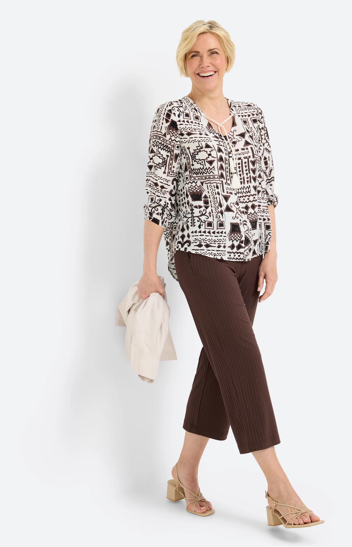 Blouse met kwastdetail, bruin