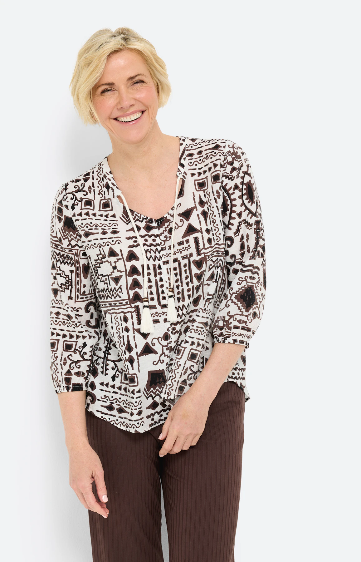 Blouse met kwastdetail, bruin