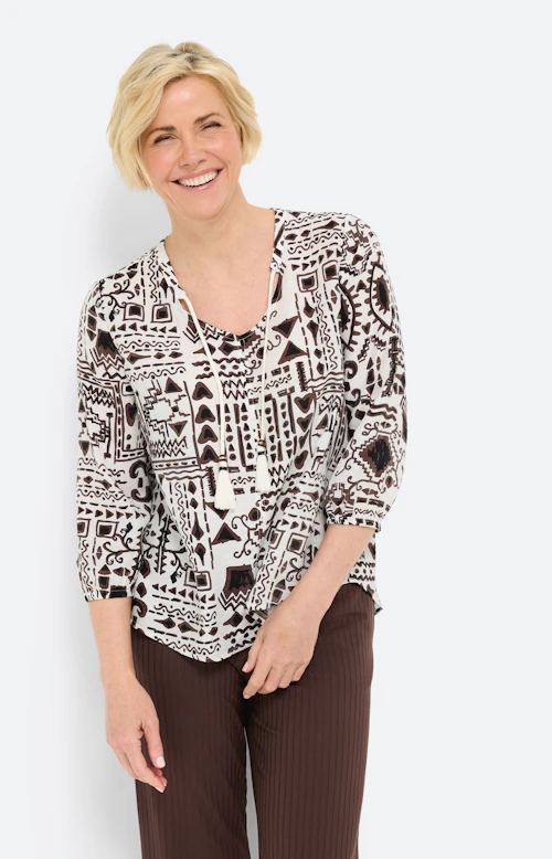Blouse met kwastdetail, bruin