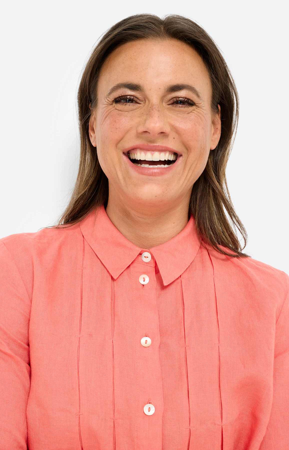 Blouse met plooien, koraal