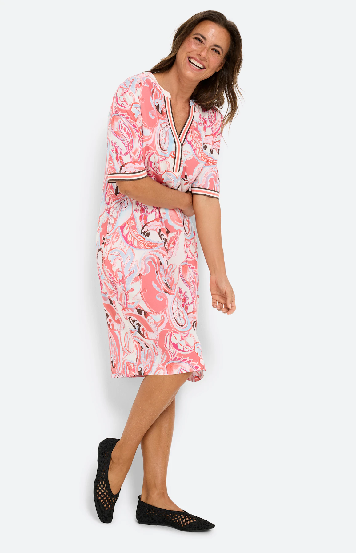 Jurk met paisleymotief, koraal