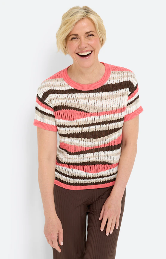 Pullover im Streifendesign, koralle