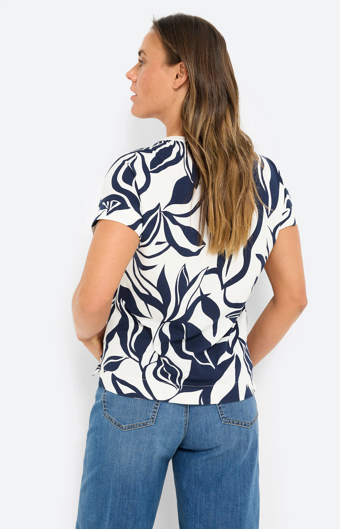 T-shirt met bladerprint, wit