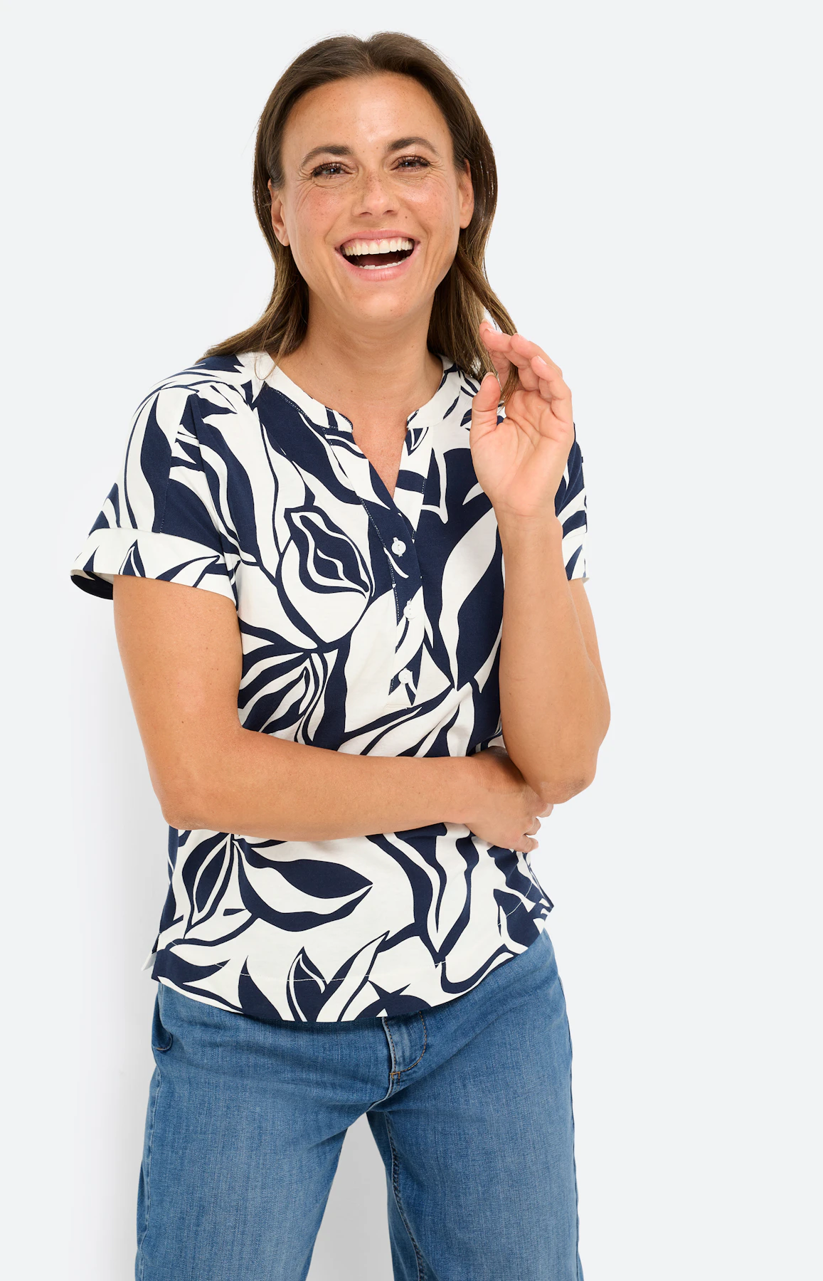 T-shirt met bladerprint, wit