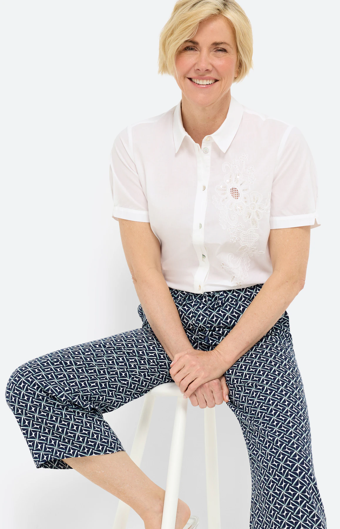 Culotte met print all-over, navy