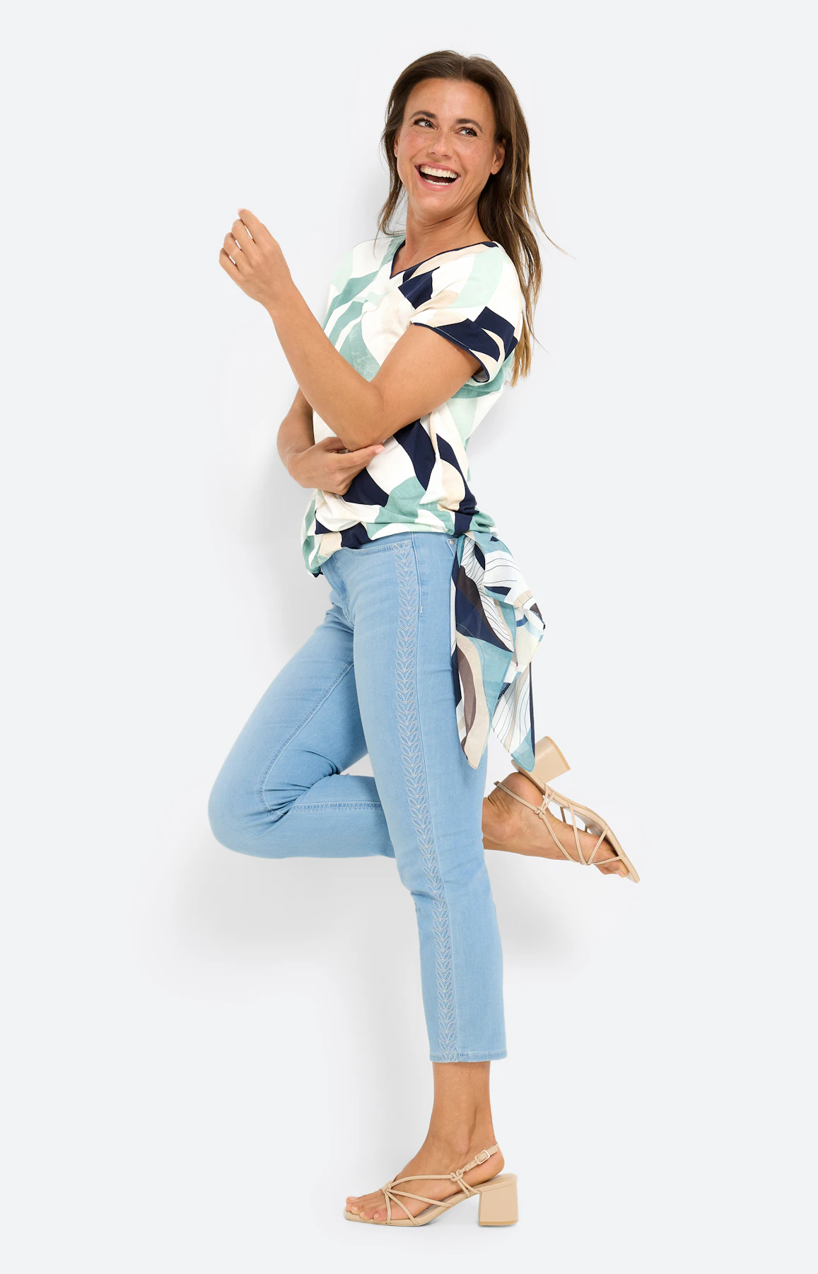 T-shirt met grafisch motief, aqua