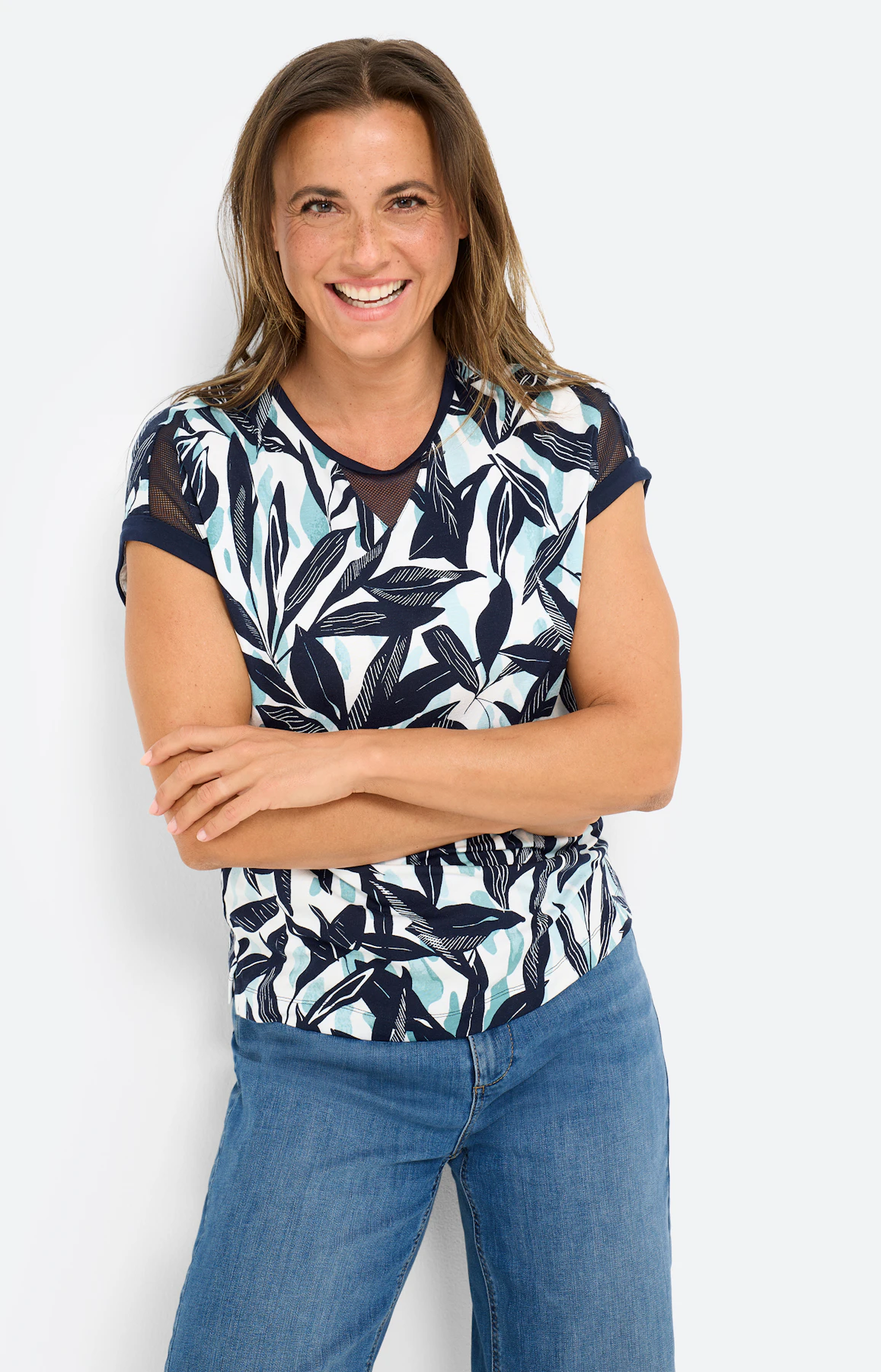 T-shirt met mesh-inzetten, aqua