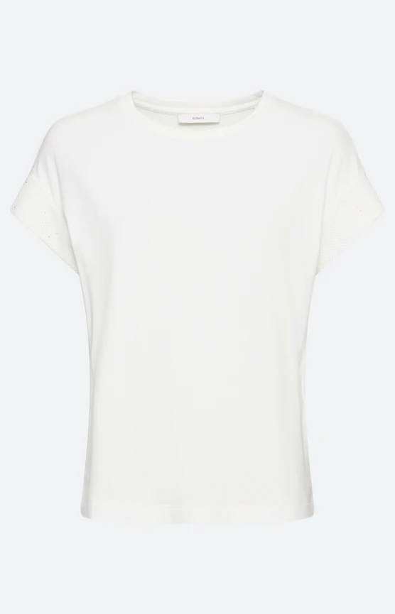 T-shirt met mesh-mouwen, wit