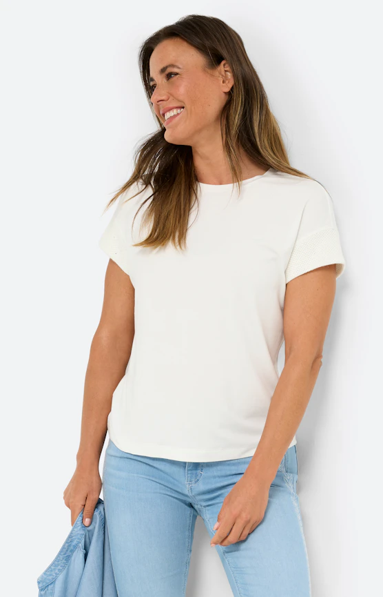 T-shirt met mesh-mouwen, wit