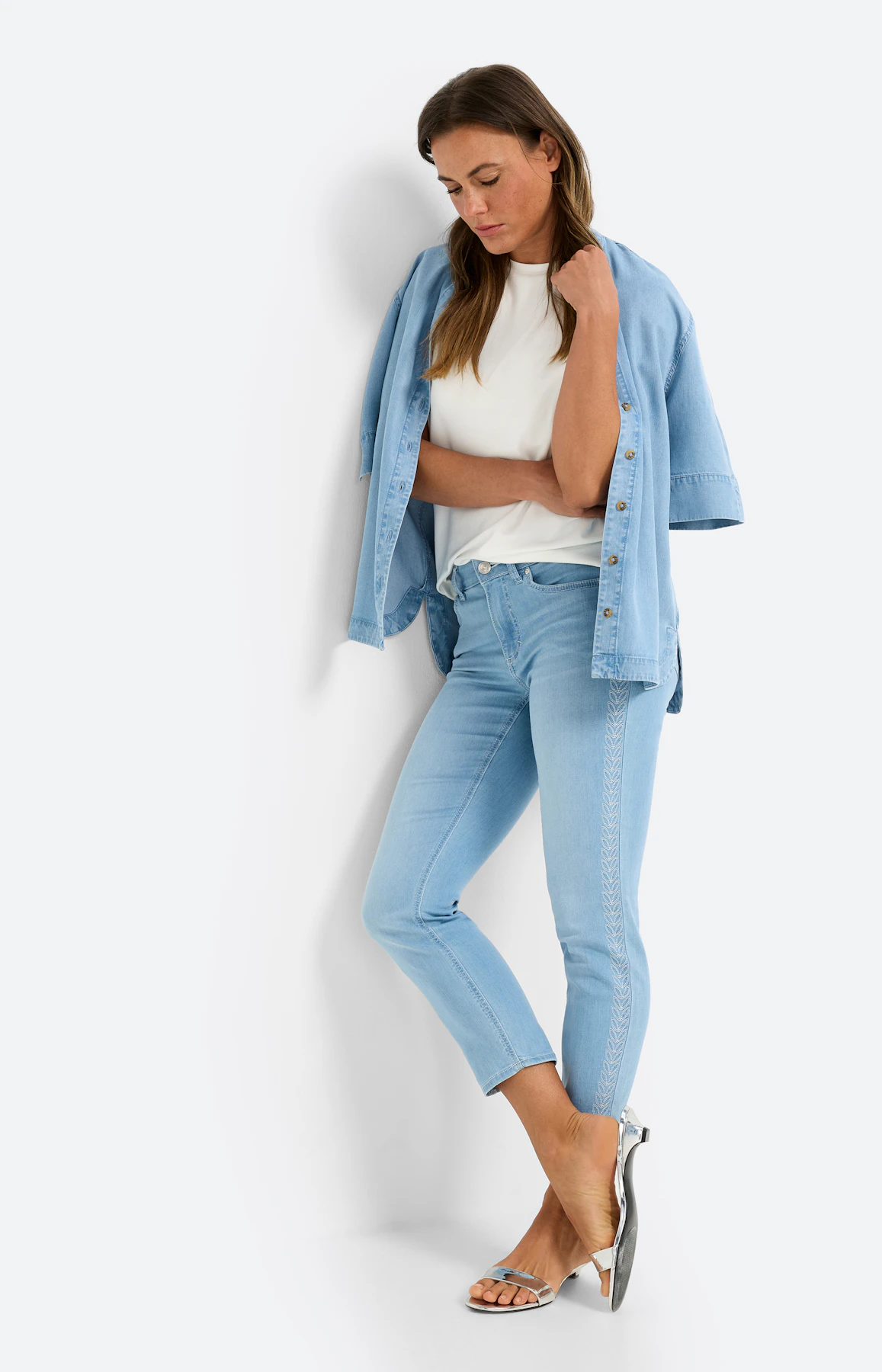 T-shirt met mesh-mouwen, wit