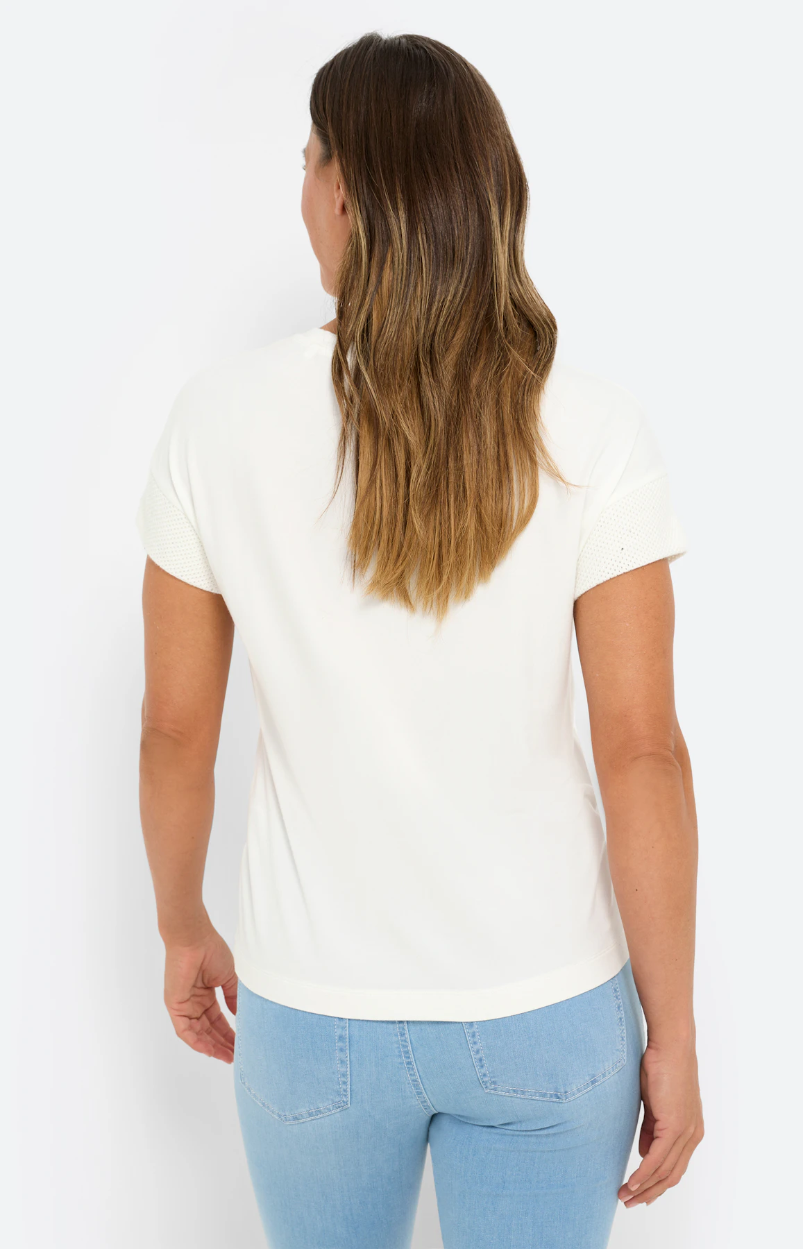 T-shirt met mesh-mouwen, wit
