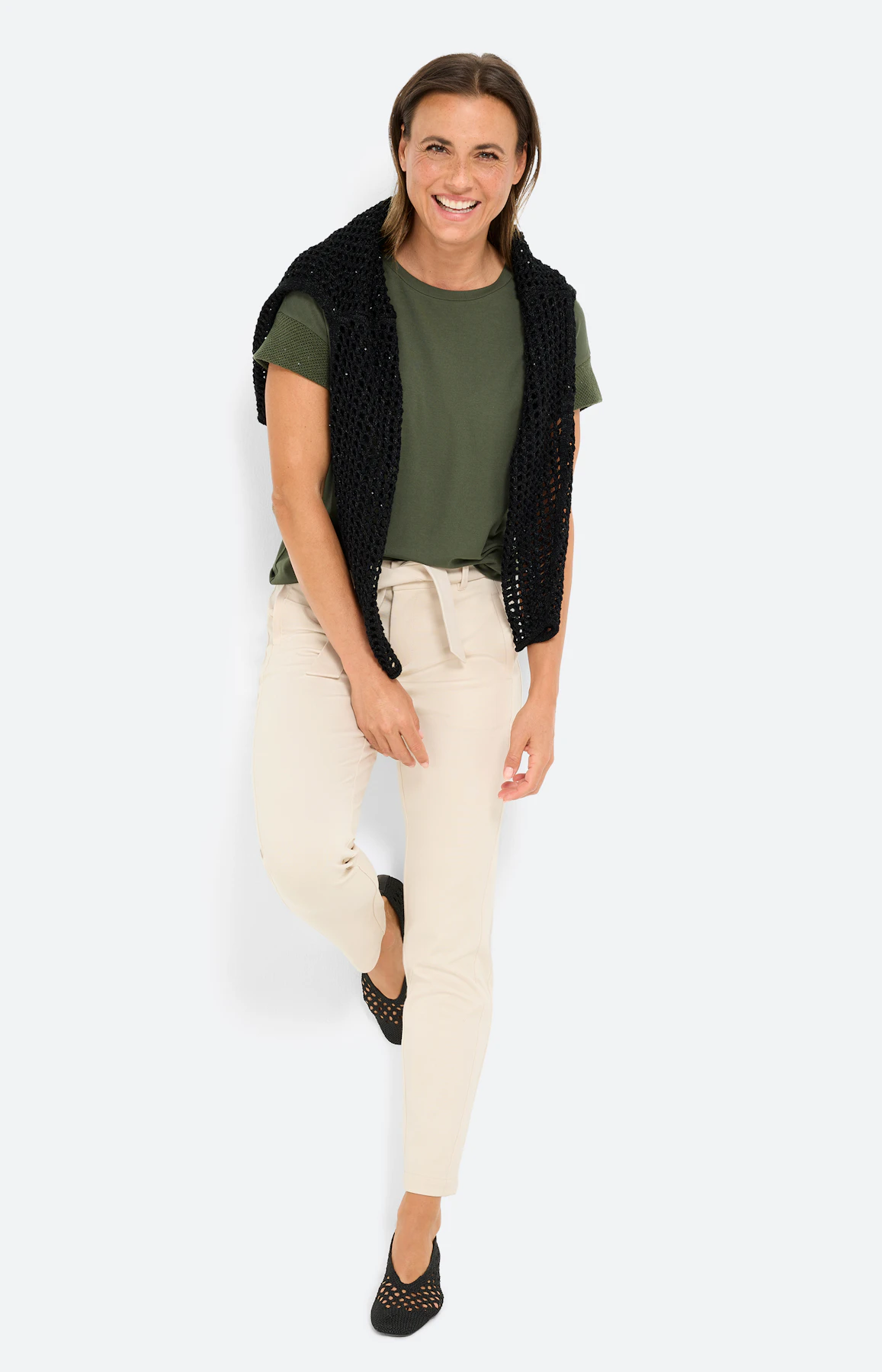 T-shirt met mesh-mouwen, diepgroen