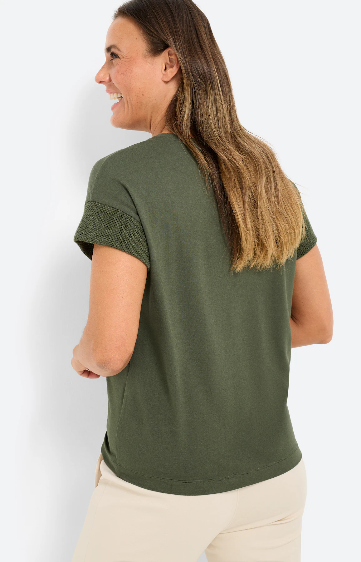 T-shirt met mesh-mouwen, diepgroen