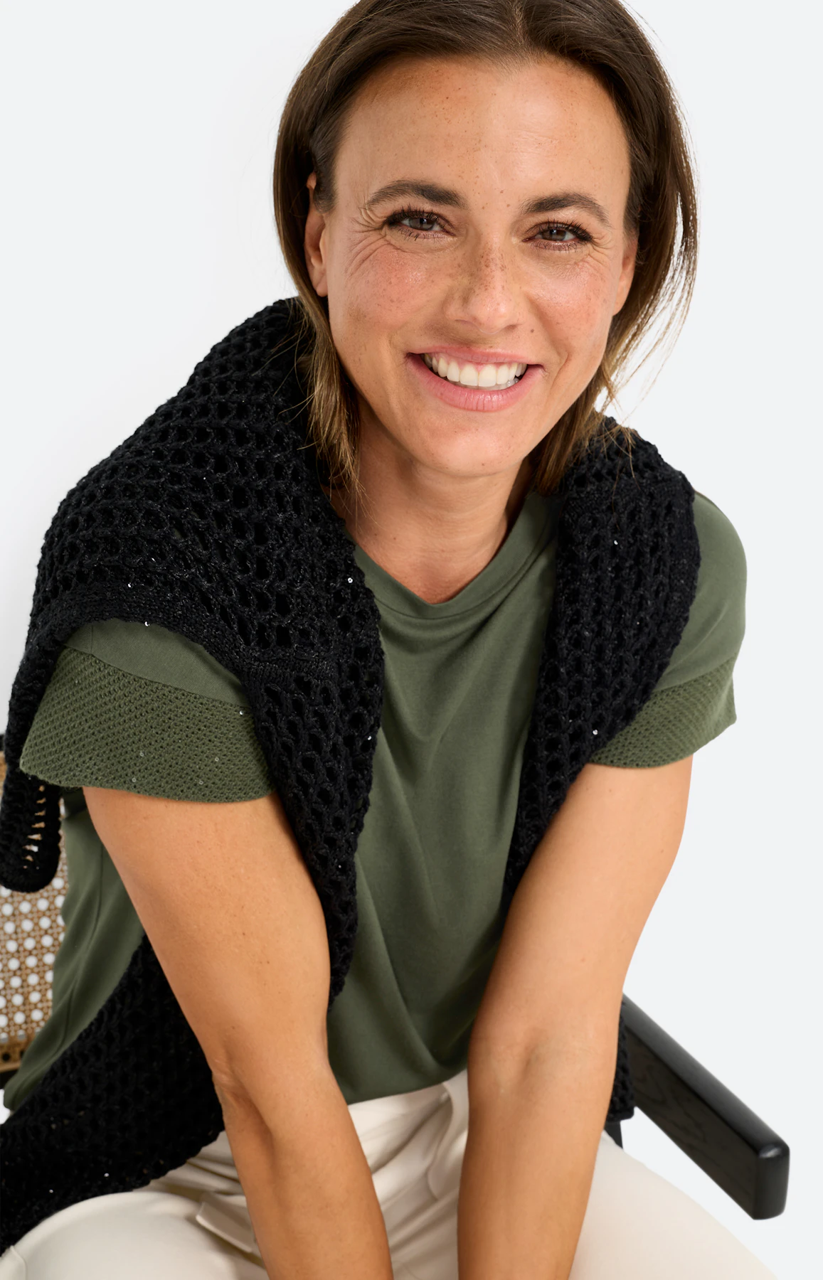 T-shirt met mesh-mouwen, diepgroen