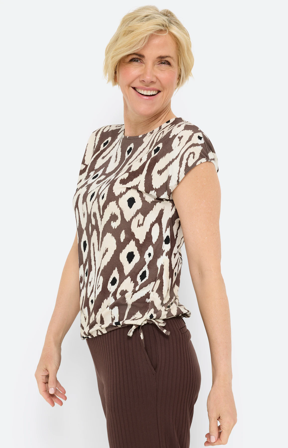 Shirt met rijgkoord in de zoom, bruin