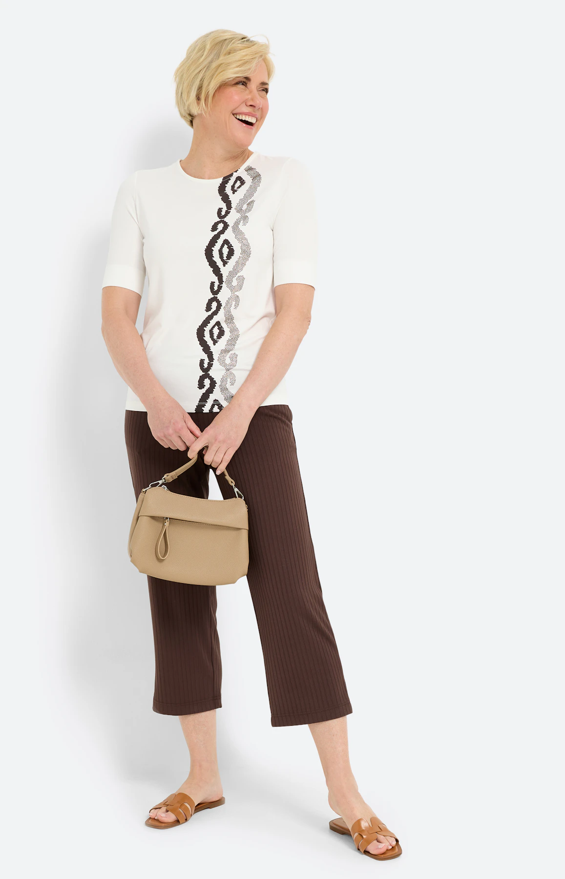 T-shirt met asymmetrische print, bruin