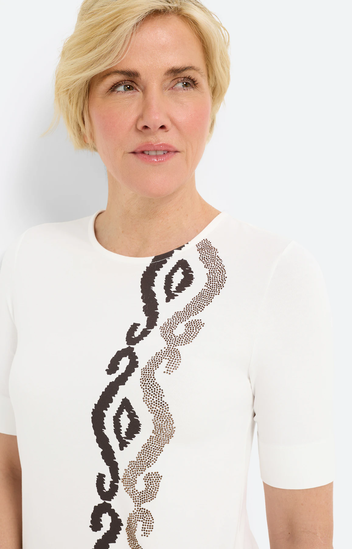 T-shirt met asymmetrische print, bruin