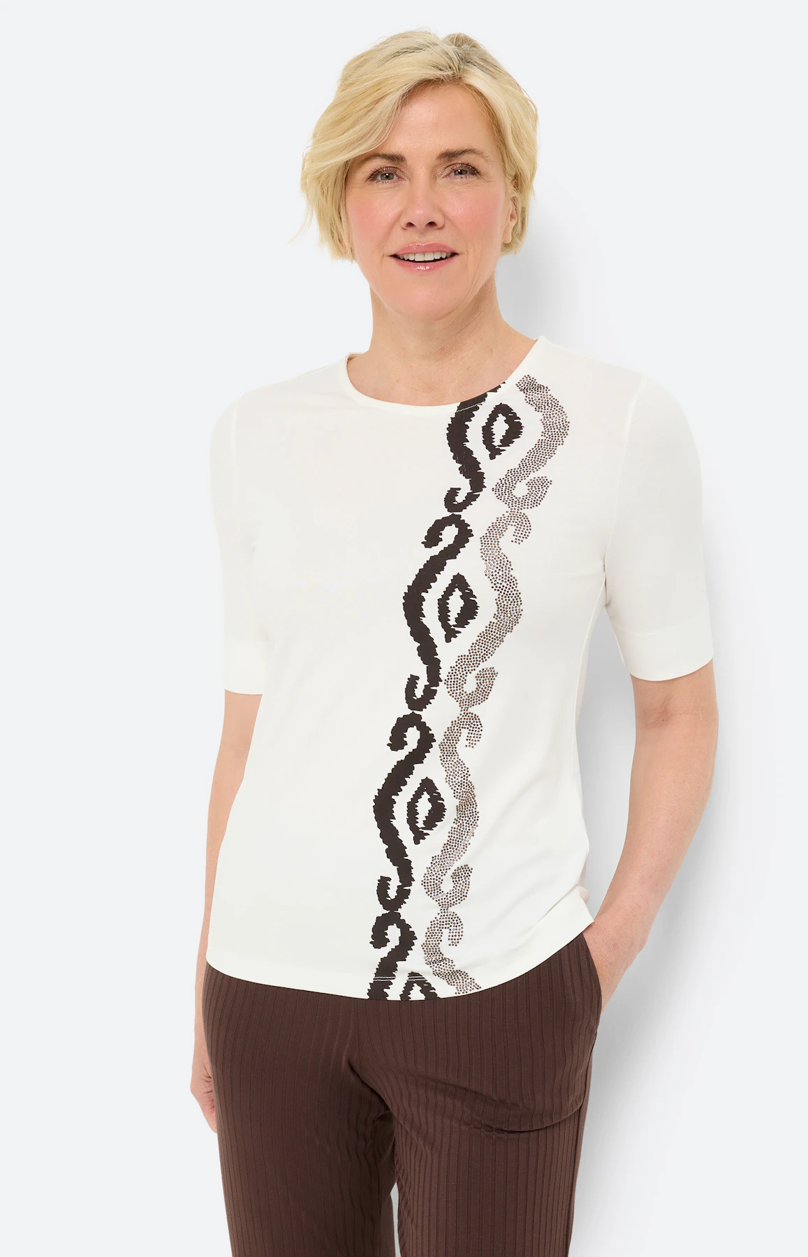 T-shirt met asymmetrische print, bruin