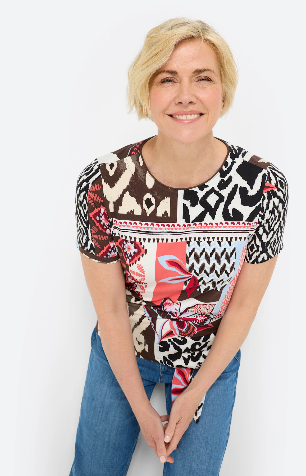 T-Shirt mit Knoten-Saum, koralle