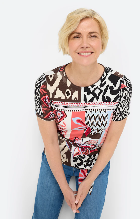 T-Shirt mit Knoten-Saum, koralle