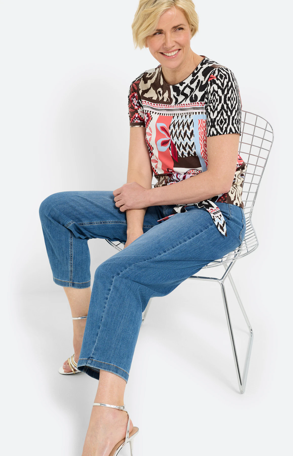 T-Shirt mit Knoten-Saum, koralle