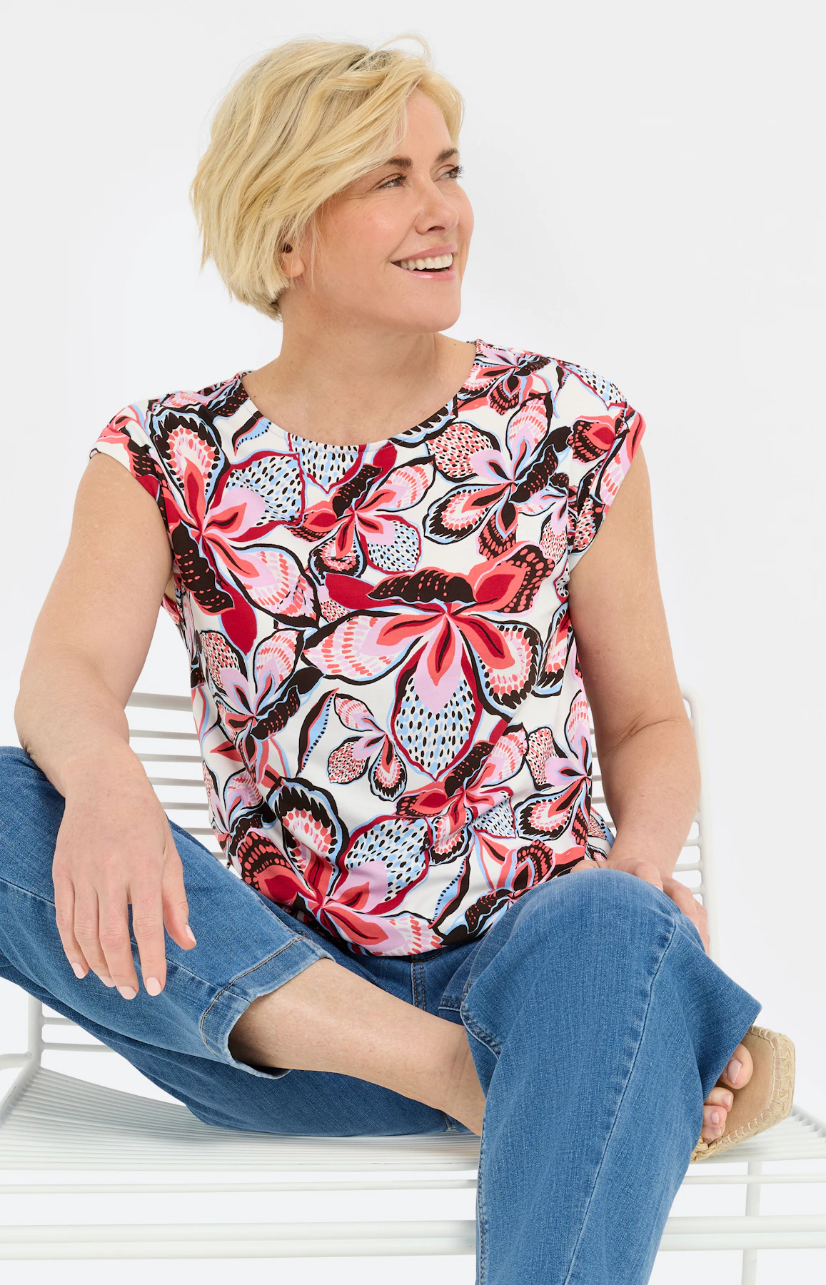 Shirt met gebloemde print, koraal