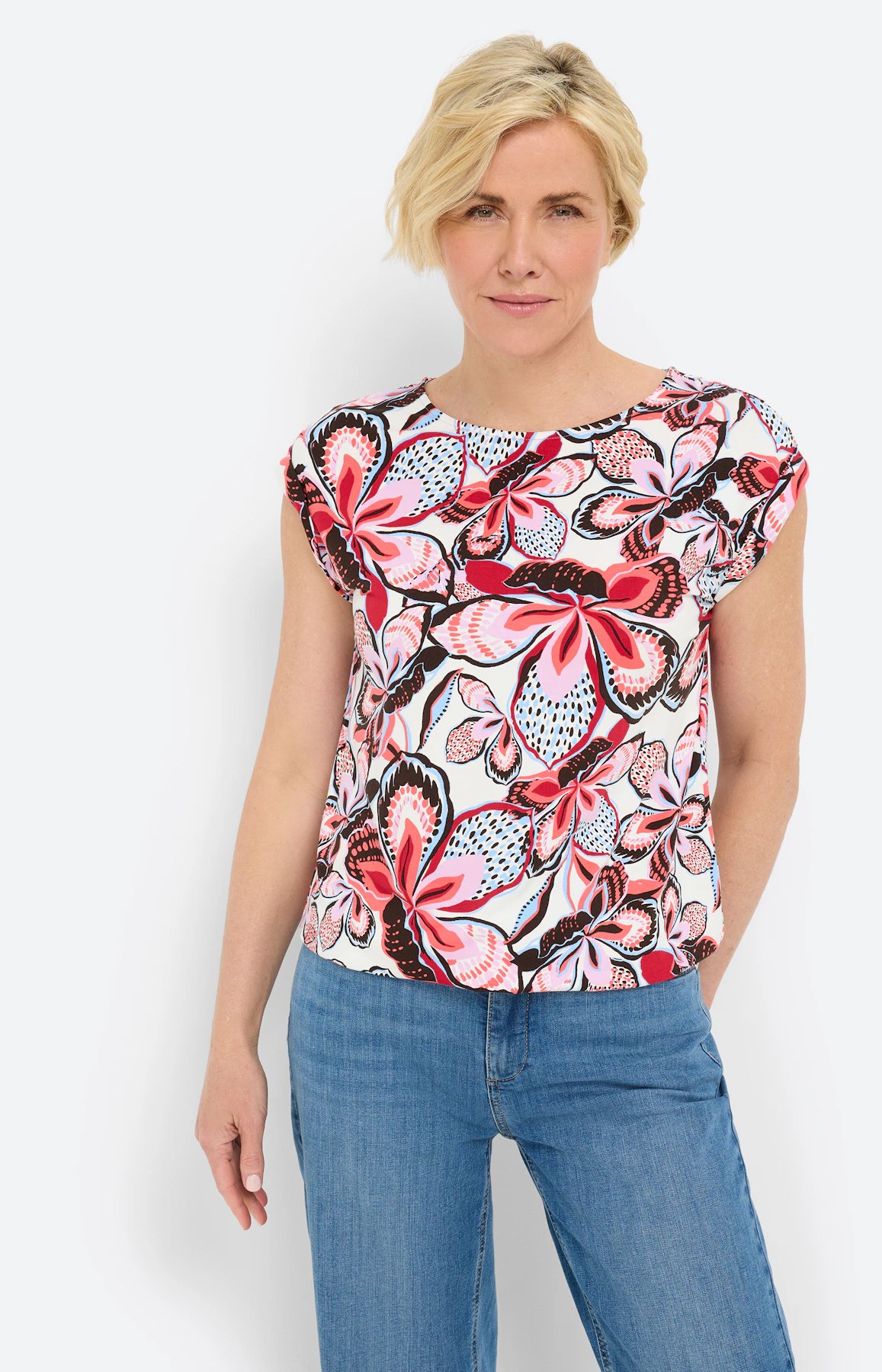 Shirt met gebloemde print, koraal