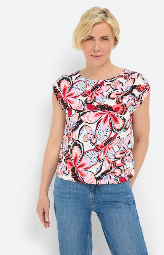 Shirt mit floralem Print, koralle