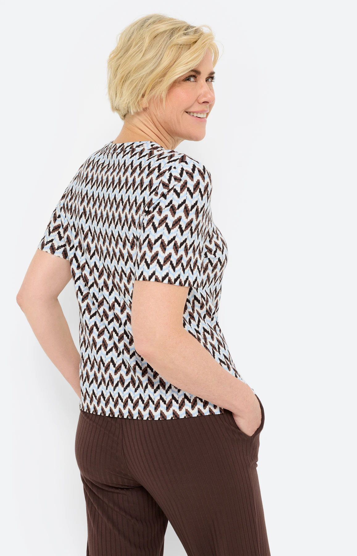 T-shirt met zigzagdessin, bruin