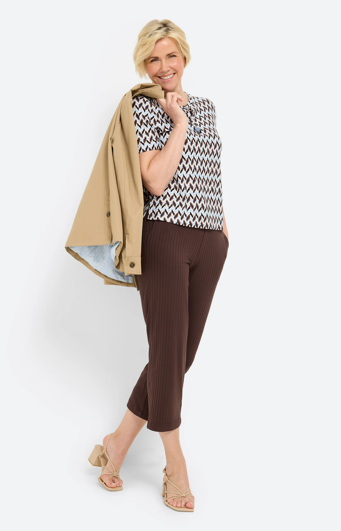 T-shirt met zigzagdessin, bruin