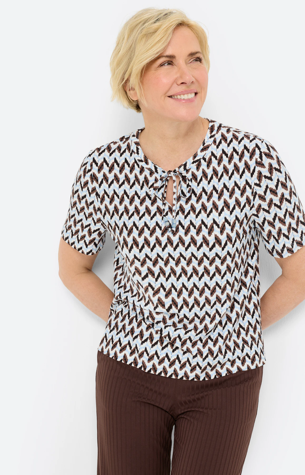 T-shirt met zigzagdessin, bruin