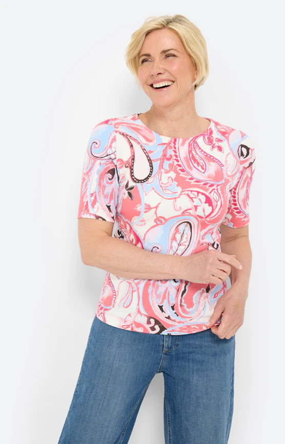 T-Shirt mit Paisley-Muster, koralle