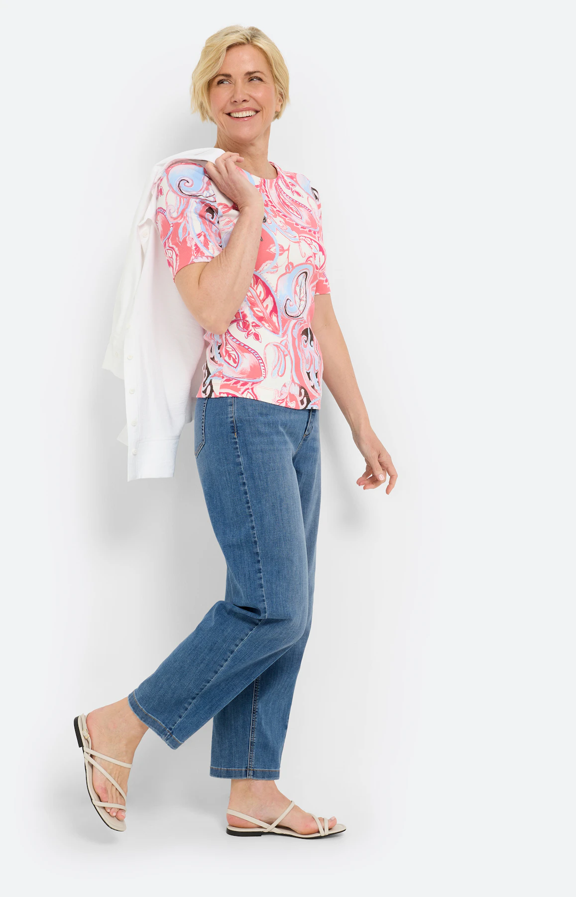 T-shirt met paisleymotief, koraal
