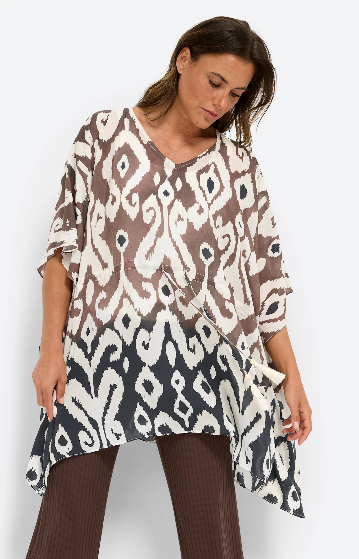Tuniek met V-hals, bruin