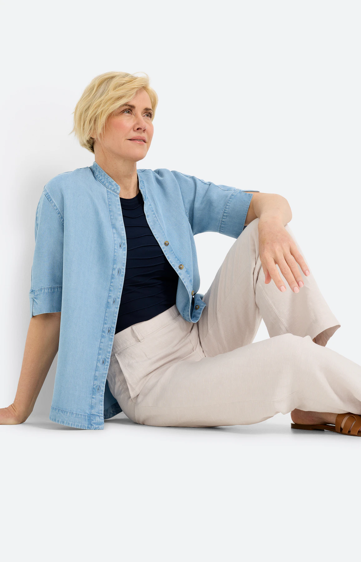Blouse in jeans-look, mid stone
