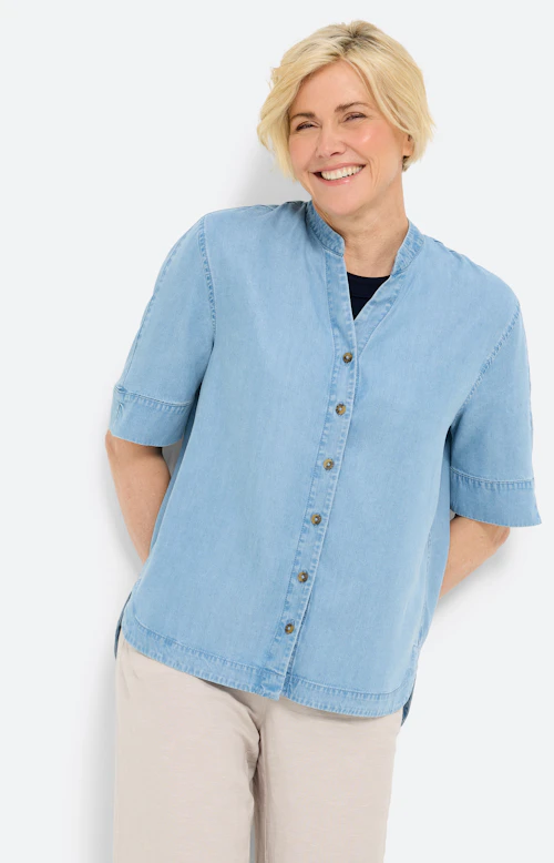 Blouse in jeans-look, mid stone